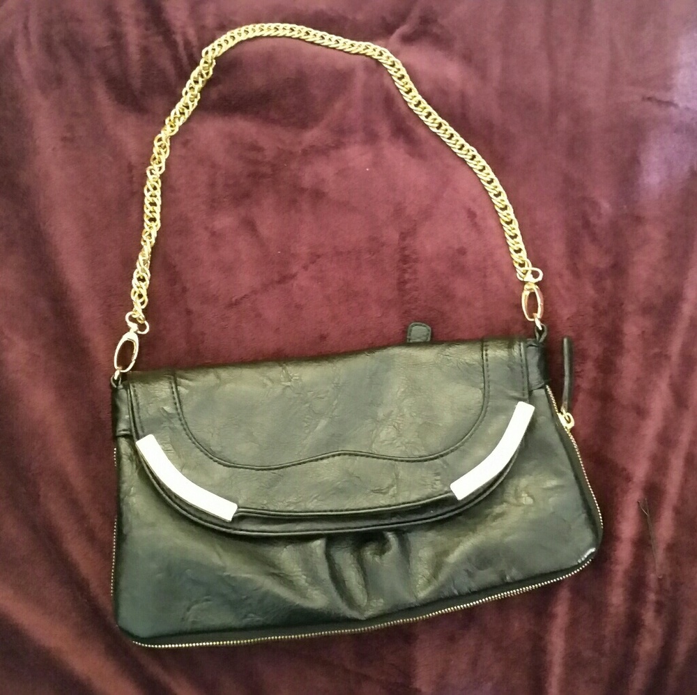 Black leather Big Buddha clutch purse